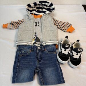 Toddler 18 Month Boys Bundle 4pc Vans Shoes Gap Vest Bluey Boo Shirt Levi Jeans